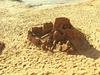 High angle view of sculpture on sand