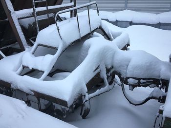 High angle view of snow covered field