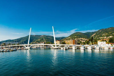 Scenic view of river against blue sky