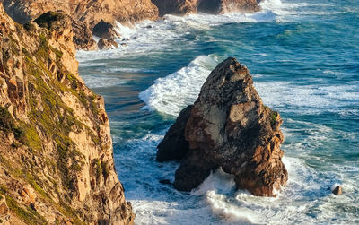 High angle view of rocks in sea