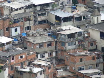 High angle view of buildings in town