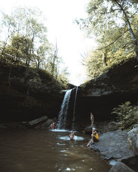 View of waterfall in forest