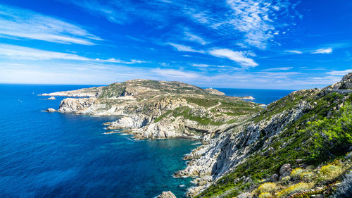 High angle view of calm blue sea