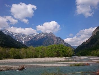 Scenic view of mountains against cloudy sky