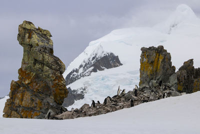 Scenic view of mountains against sky during winter