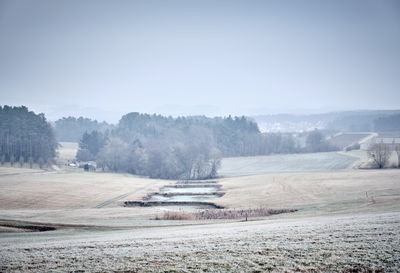 Scenic view of field against clear sky