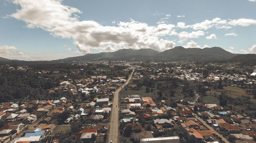 High angle view of townscape against sky