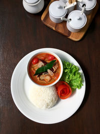High angle view of salad in plate on table