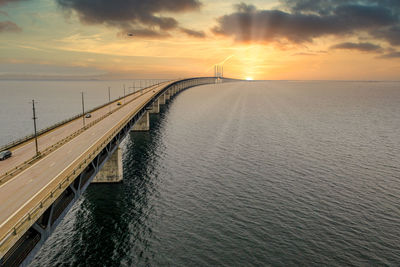 Aerial view of the bridge between denmark and sweden, oresundsbron.