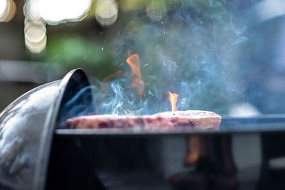 Close-up of fire on table