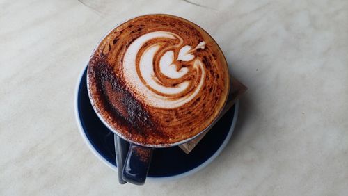 High angle view of coffee on table