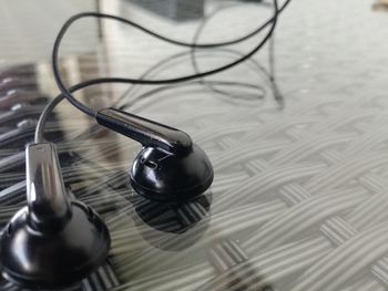 High angle view of headphones on table
