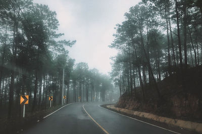 Road amidst trees against sky during rainy season