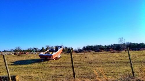 Scenic view of landscape against clear blue sky