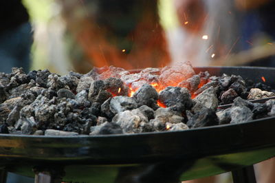 Close-up of meat on barbecue grill