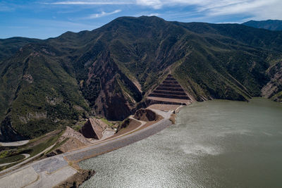 Pyramid lake in california. it is a reservoir formed by pyramid dam on piru creek 