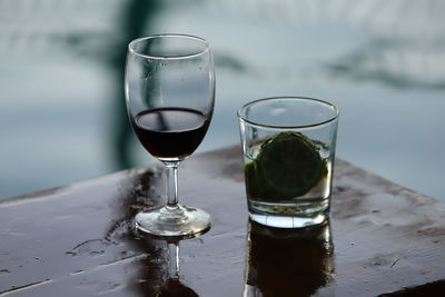 Close-up of beer in glass on table