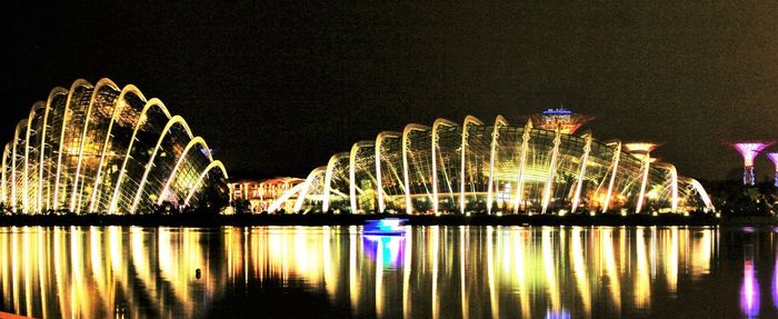 Illuminated ferris wheel at night