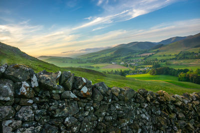 Beautiful rolling scottish countryside at dusk