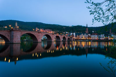 Panoramic view of heidelberg's old town with the castle at dusk, germany.