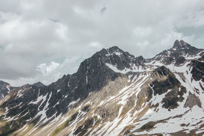 Scenic view of snow covered mountains against sky