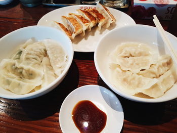 Close-up of food served on table