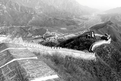 High angle view of great wall of china