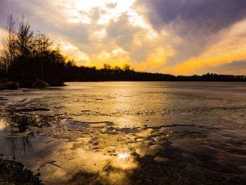 Scenic view of lake against sky during sunset