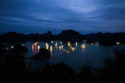 Scenic view of lake against sky at night