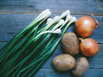 High angle view of vegetables on table