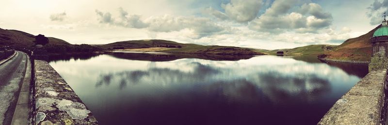 Panoramic view of lake against cloudy sky