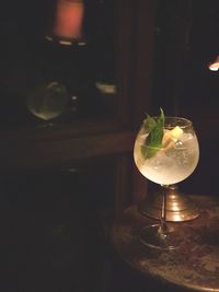 Close-up of wine glass on table