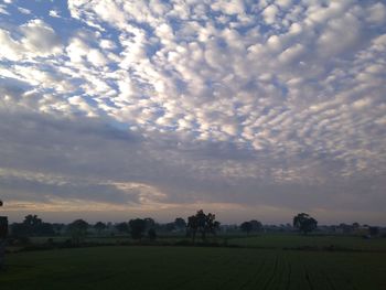 Scenic view of field against cloudy sky