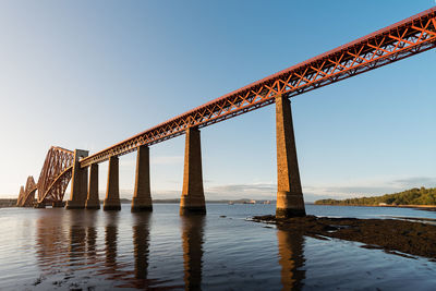 Low angle view of bridge over river against clear sky