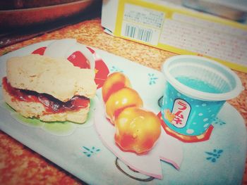 Close-up of served food in plate