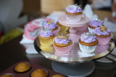 Close-up of cupcakes on table