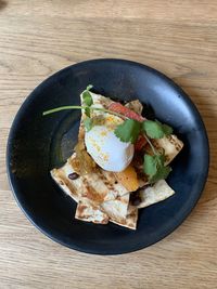 High angle view of breakfast on table