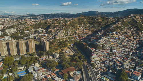 High angle view of townscape against sky