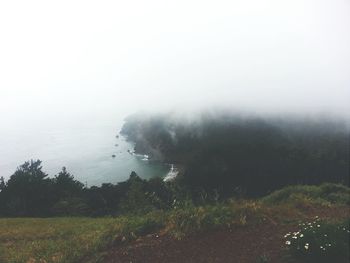 Scenic view of sea during foggy weather