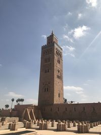 Low angle view of koutoubia masjid against sky