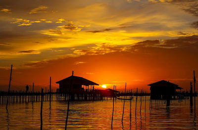 View of dramatic sky over sea during sunset