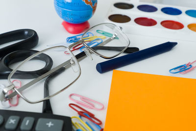 High angle view of pen on table