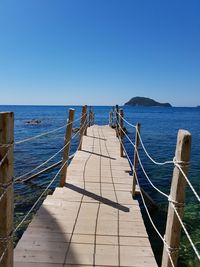 Scenic view of sea against clear blue sky