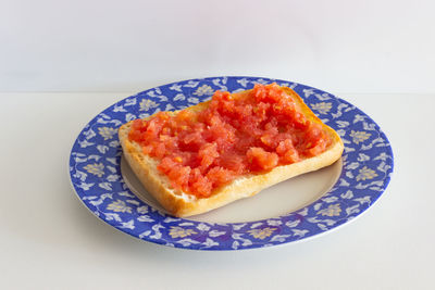 High angle view of breakfast served on table