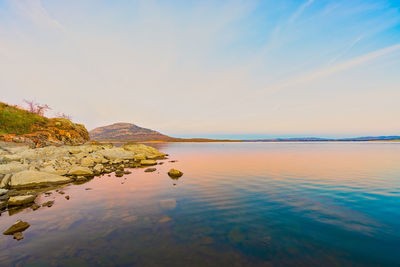 Scenic view of sea against sky during sunset