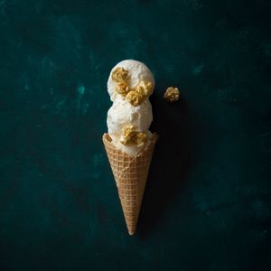 Directly above shot of ice cream cone on table