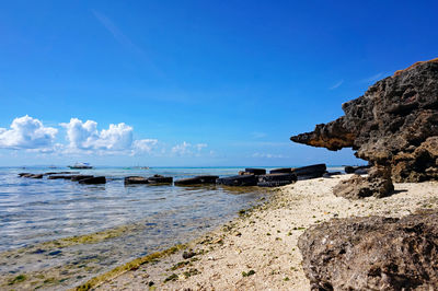 Scenic view of sea against blue sky