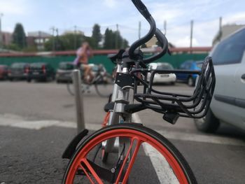 Close-up of bicycle on road