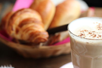 Close-up of cappuccino on table