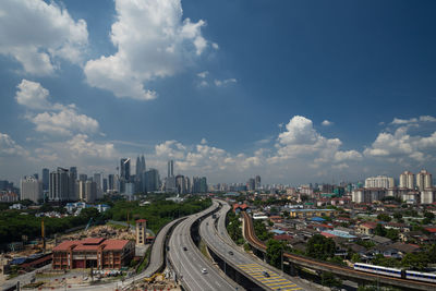 High angle view of cityscape against sky